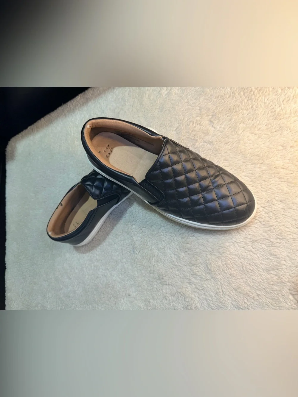 976. SLIGHTLY USED a new day Black Quilted Slip-On Loafer with White Sole